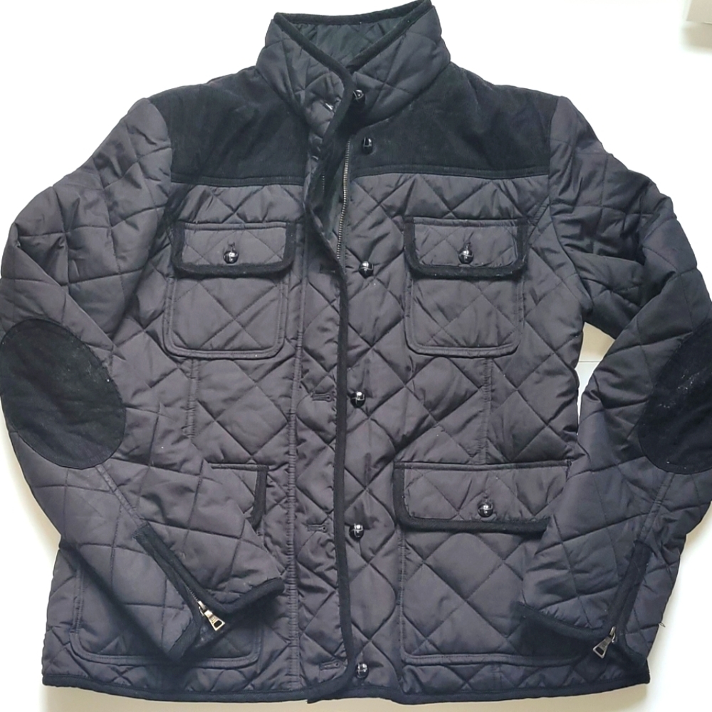 Tommy Hilfiger Black Velvet Patch Zip Up Coat